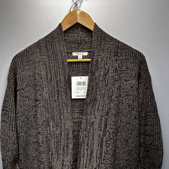 89th & Madison Knit Walnut Brown Long Cardigan Sweater Open Front Zip Pockets S - Picture 4 of 10